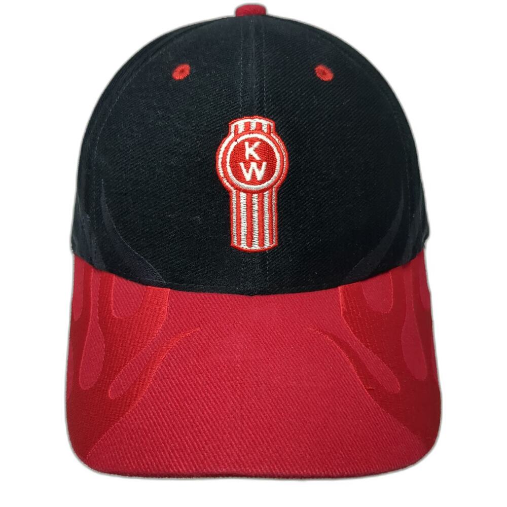 Kenworth Baseball Cap Black Red One Size Flame Brim Strapback Truck Logo Hat
